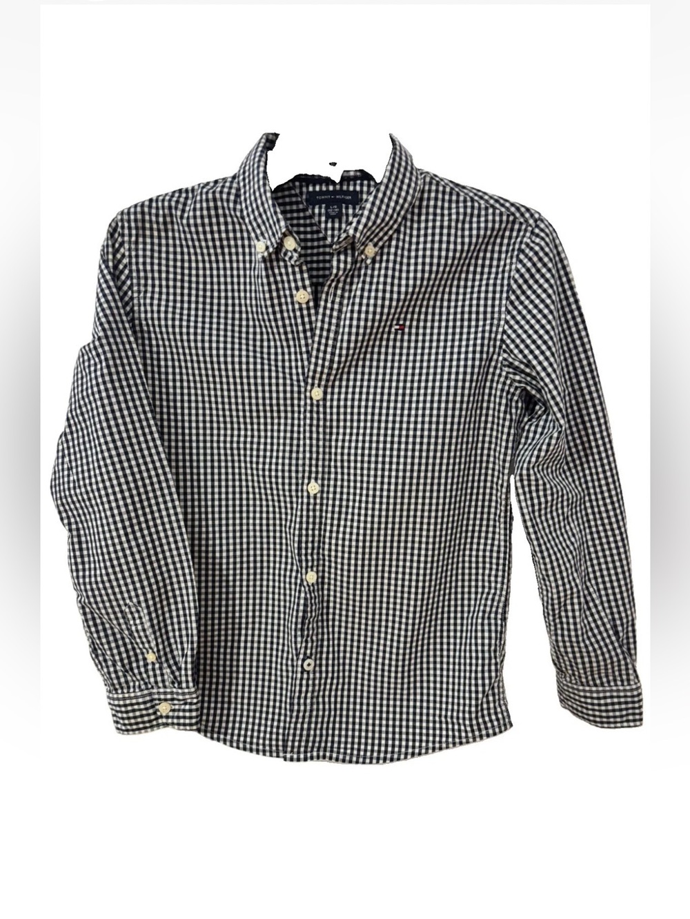 Tommy Hilfiger Boys L 12-14 Navy White Gingham Button Down Shirt